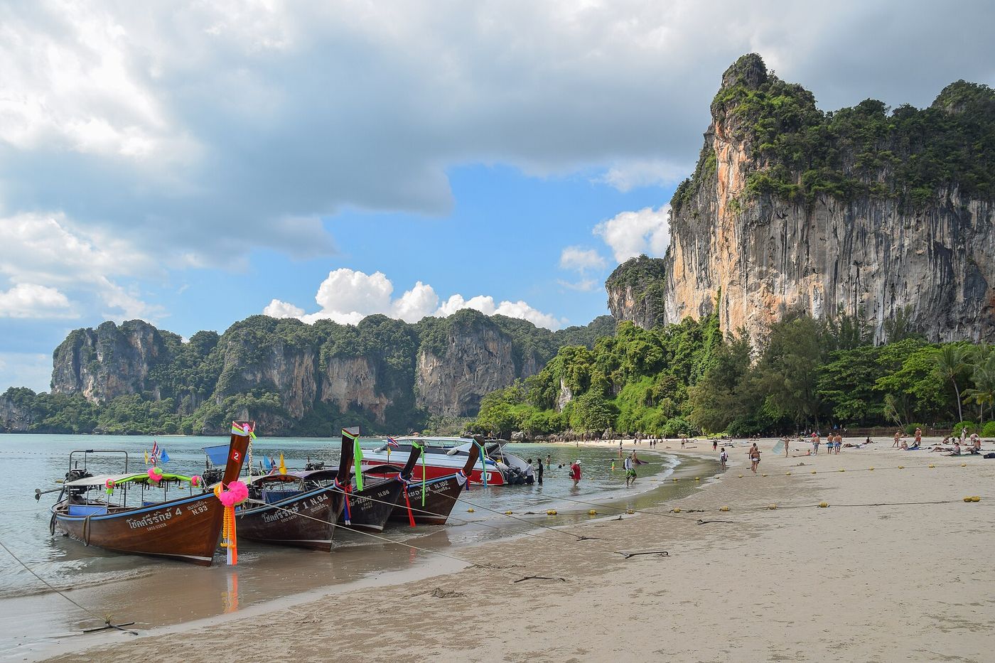 Longtail boats moored off Railay West in the morning
