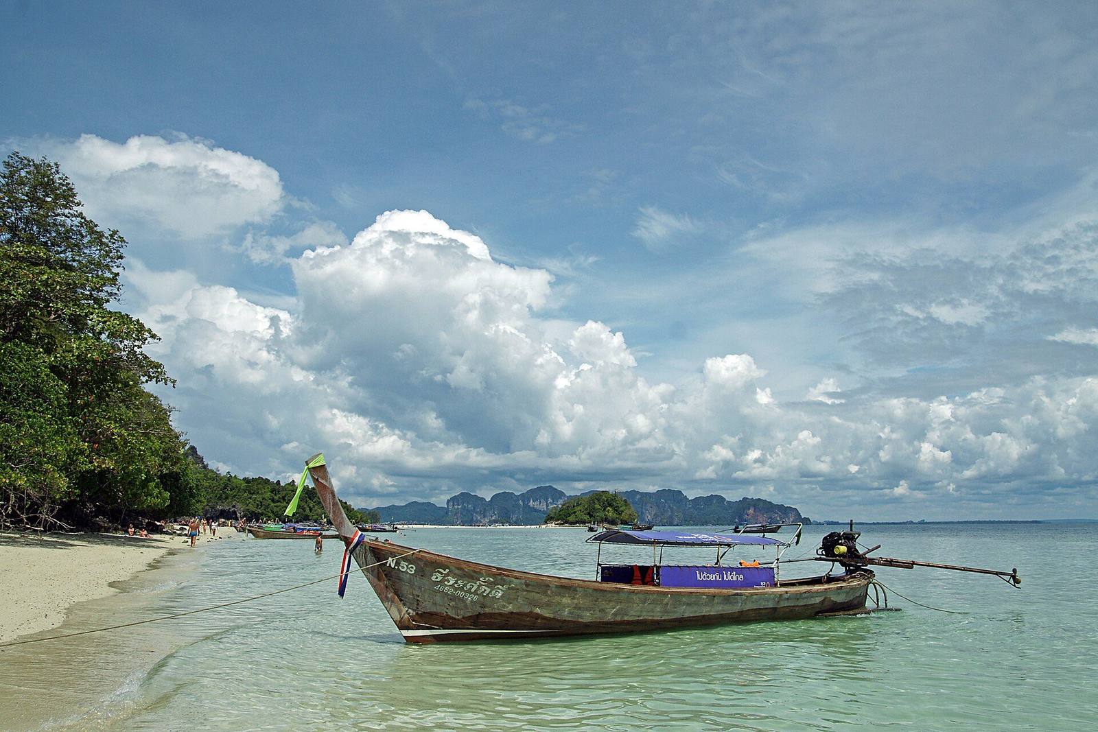 A longtail boat off Koh Kai and Koh Tup in Krabi